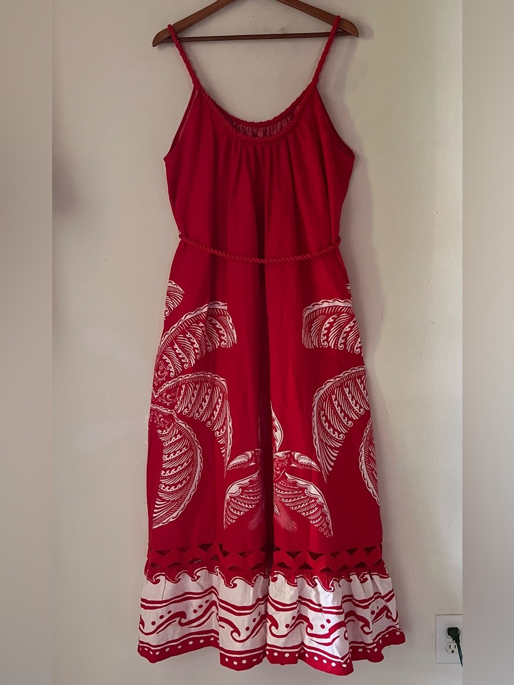 NWT Farm Rio Red Linen Blend Majestic Coconut Tree Maxi Dress Tropical Sz L - Picture 4 of 16